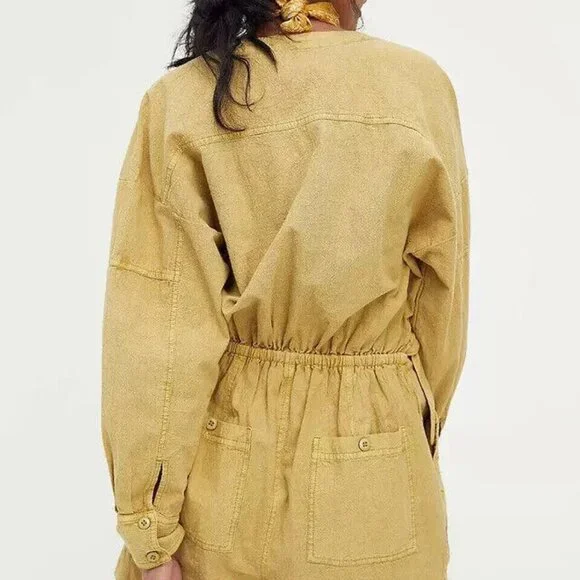 Free People Lia Wrap One Piece Romper Dress Cotton Green Clay M New 272213